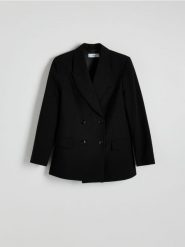 Marynarka z błyszczącymi drobinkami - czarny. Czarne marynarki i żakiety damskie Reserved, l, bez wzorów, z tkaniny. W wyprzedaży za 179.99 zł.