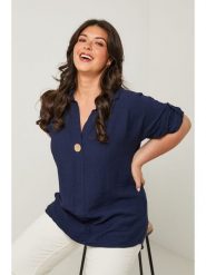 Curvy Lady Bluzka w kolorze granatowym rozmiar: 44/46. Niebieskie bluzki damskie Curvy Lady, bez wzorów, klasyczne, bez kołnierzyka, bez ramiączek. Za 144.92 zł.