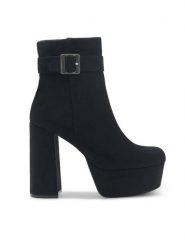 DeeZee Botki KIM LS5988-03 Czarny. Czarne botki damskie DeeZee, z materiału, bez obcasa, na słupku, bez zapięcia. Za 109.99 zł.