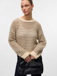 Vero Moda Sweter w kolorze beżowym rozmiar: XL. Brązowe swetry klasyczne damskie Vero Moda, xl, ze splotem, bez kołnierzyka. Za 87.81 zł.