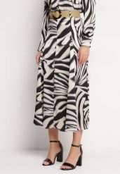 Czarno-Beżowa Rozkloszowana Spódnica Maxi w Tygrysie Paski z Paskiem w Komplecie Castella. Czarne spódnice damskie Born2be, m, bez wzorów, maxi. Za 74.99 zł.