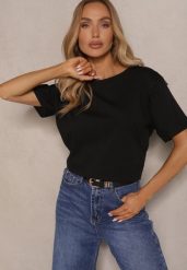 Czarny T-shirt z Bawełny z Koralikami Vlerra. Czarne t-shirty damskie Renee, l, z aplikacjami, z bawełny, bez kołnierzyka. Za 39.99 zł.