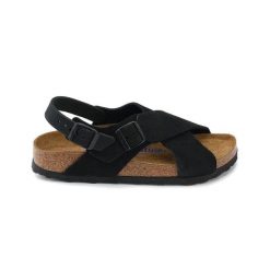 Damskie japonki krzyżujące się paski TULUM SFB. Czarne klapki damskie Birkenstock, bez wzorów, z materiału, bez obcasa, bez zapięcia. Za 680.00 zł.