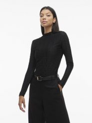 Vila Damska koszulka z długim rękawem - VISagara Kobiety czarny wypukły wzór tkaniny, XS. Czarne koszulki damskie Vila, xs, bez wzorów, z koronki, bez kołnierzyka, bez ramiączek. Za 99.95 zł.