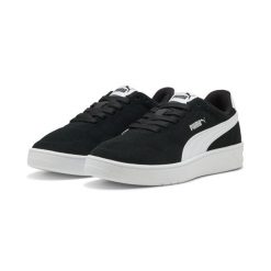 Damskie sneakersy Court Lally z zamszu PUMA Black White. Białe obuwie sportowe damskie Puma, bez zapięcia, trekkingowe. W wyprzedaży za 189.00 zł.
