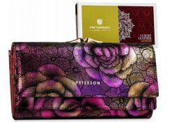 Portfel skórzany Peterson PTN 421028-MD fioletowy. Fioletowe portfele damskie Peterson, bez wzorów, ze skóry. Za 137.99 zł.