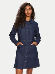 Wrangler Sukienka jeansowa 112356504 Granatowy Slim Fit. Niebieskie sukienki damskie Wrangler, bez wzorów, z bawełny, bez ramiączek. Za 189.99 zł.