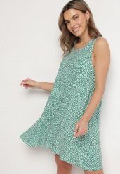 Zielona Bawełniana Rozkloszowana Sukienka Ozdobiona Kwiatami i Guzikami Lisavella. Zielone sukienki damskie Born2be, bez wzorów, z bawełny, eleganckie, bez ramiączek. Za 69.99 zł.