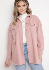 Różowa Jeansowa Bawełniana Kurtka Koszula z Metalowymi Guzikami i Kieszeniami Lavosa. Czerwone koszule damskie Born2be, l, bez wzorów, z bawełny, bez kaptura. Za 99.99 zł.