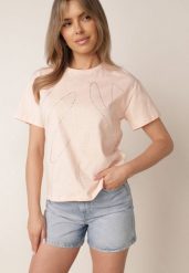 Różowy Bawełniany T-shirt Ozdobiony Cyrkoniami Monomene. Czerwone t-shirty damskie Born2be, m, z aplikacjami, z bawełny, bez kołnierzyka. Za 59.99 zł.