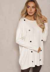 Jasnobeżowy Sweter Zimowy Ozdobiony Symetrycznie Guzikami Milabia. Brązowe swetry klasyczne damskie Renee, na zimę, l, z jeansu, bez kołnierzyka. Za 59.99 zł.