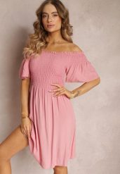 Różowa Sukienka Hiszpanka Mini z Wiskozy Folna. Czerwone sukienki damskie Renee, bez wzorów, z wiskozy, bez ramiączek. W wyprzedaży za 47.99 zł.