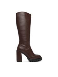 Nine West Kozaki CEO-HALA-01 Brązowy. Brązowe kozaki damskie Nine West, z materiału, bez obcasa, na słupku, bez zapięcia. Za 359.99 zł.