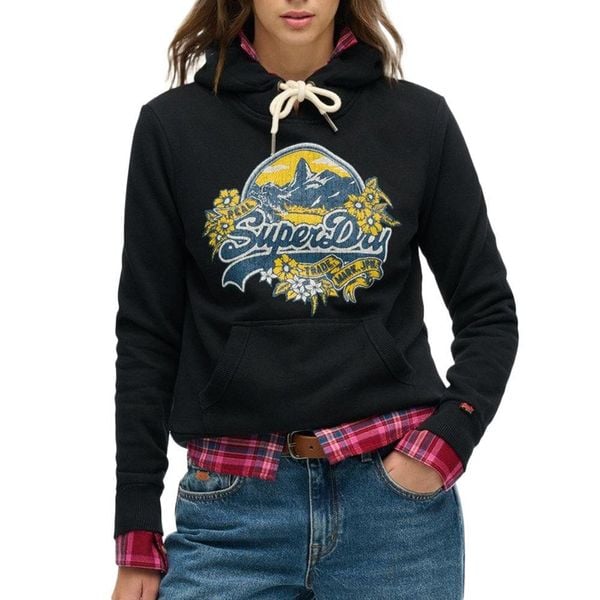 Bluza damska z kapturem Superdry Floral. Niebieskie bluzy damskie Superdry, s, bez wzorów, z bawełny, z kapturem. Za 378.55 zł.