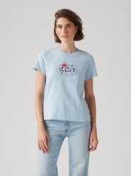 Levi's Koszulka w kolorze błękitnym rozmiar: M. Niebieskie bluzki damskie Levi's, m, bez wzorów, z bawełny, bez kołnierzyka, bez ramiączek. Za 75.34 zł.