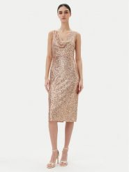 Rinascimento Sukienka koktajlowa CFC0123778003 Złoty Regular Fit. Żółte sukienki damskie Rinascimento, bez wzorów, z syntetyku, wizytowe, bez ramiączek. Za 349.99 zł.