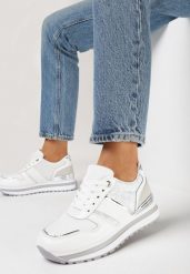 Białe Sznurowane Sneakersy na Piankowej Podeszwie z Błyszczącymi Wstawkami Telise. Białe obuwie sportowe damskie Born2be, z materiału, bez zapięcia. Za 54.99 zł.