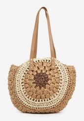Ciemnobeżowa Pleciona Torebka w Stylu Boho Ulofina. Brązowe torebki klasyczne damskie Renee, z materiału, bez dodatków. Za 49.99 zł.