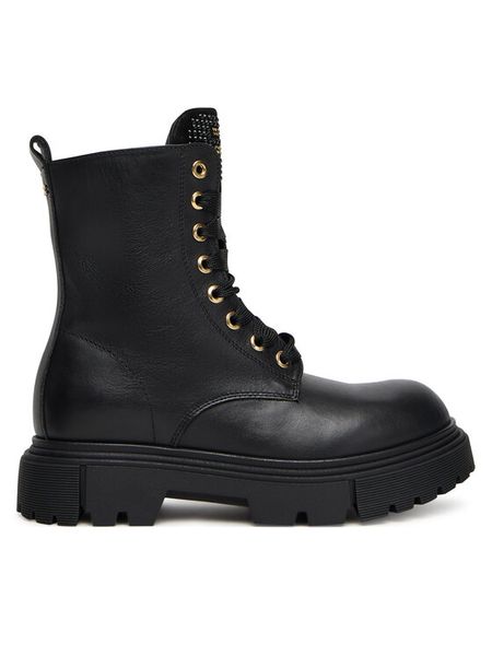 Elisabetta Franchi Trapery Lace-Up Bootie F4A5-E0411-1251 D Czarny. Czarne kozaki dziewczęce Elisabetta Franchi, bez wzorów, ze skóry, bez obcasa, bez zapięcia. Za 929.99 zł.