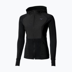 Kurtka do biegania damska Mizuno Active Warm Hybrid Full Zip Hooded. Czarne kurtki damskie Mizuno, bez wzorów, bez kaptura. Za 269.99 zł.