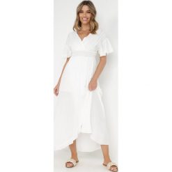 Biała Sukienka z Wiskozy Aeraste. Białe sukienki damskie Born2be, z aplikacjami, z bawełny, bez ramiączek. Za 229.99 zł.