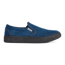 Niebieskie brokatowe trampki slip on. Niebieskie trampki damskie bez wzorów, bez zapięcia. Za 73.16 zł.