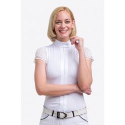 Koszulka wyścigowa Angel. Białe koszulki damskie CAVALLIERA, bez wzorów, z koronki, bez kołnierzyka, bez ramiączek. W wyprzedaży za 396.00 zł.