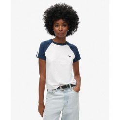 Koszulka retro Essential Logo. Niebieskie koszulki sportowe damskie Superdry, bez wzorów, z bawełny, bez ramiączek. Za 126.45 zł.