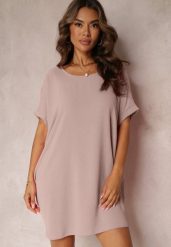 Różowa Sukienka Mini o Fasonie Nietoperza z Okrągłym Dekoltem Maglia. Czerwone sukienki damskie Renee, bez wzorów, bez ramiączek. W wyprzedaży za 55.99 zł.