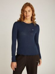 TOMMY JEANS Koszulka w kolorze granatowym rozmiar: XS. Niebieskie bluzki damskie Tommy Jeans, xs, bez wzorów, z jeansu, bez kołnierzyka, bez ramiączek. Za 136.45 zł.