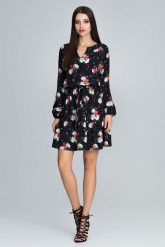 Zwiewna Wzorzysta Sukienka z Bufiastym Rękawem z Paskiem - Wzór 75. Czerwone sukienki damskie Figl, bez wzorów, z elastanu, bez ramiączek. Za 269.00 zł.