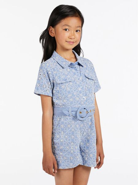 Guess Kombinezon J3RK22 WF6Q0 Niebieski Regular Fit. Niebieskie sukienki dziewczęce Guess, z aplikacjami, z bawełny, bez ramiączek. Za 439.99 zł.