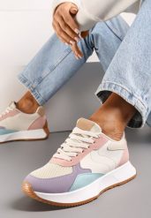 Beżowo-Różowe Sneakersy z Siateczkową Wstawką na Nosku Hlimeltia. Brązowe obuwie sportowe damskie Renee, z dresówki, bez zapięcia. Za 89.99 zł.