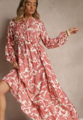 Różowa Kwiecista Sukienka z Wiskozą o Rozkloszowanym Kroju Filennea. Czerwone sukienki damskie Renee, bez wzorów, z jeansu, eleganckie, bez ramiączek. W wyprzedaży za 111.99 zł.