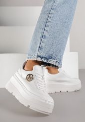Białe Sneakersy Vices na Platformie Zdobione Okrągłą Aplikacją Wodvire. Białe obuwie sportowe damskie Born2be, z jeansu, bez zapięcia, trekkingowe. Za 119.99 zł.