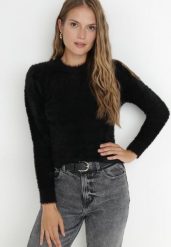 Czarny Sweter Wełniany z Alpaką Ithei. Czarne swetry klasyczne damskie Born2be, na zimę, l, z dzianiny, bez kołnierzyka. Za 44.99 zł.