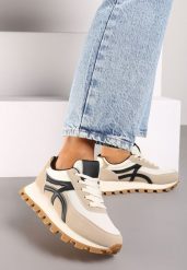 Ciemnobeżowe Sneakersy z Szerokim Bieżnikiem i Sznurowaniem Timatara. Brązowe obuwie sportowe damskie Renee, z jeansu, bez zapięcia. Za 89.99 zł.