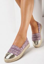 Fioletowe Espadryle z Tweedową Cholewką i Plecioną Podeszwą Erodiana. Fioletowe espadryle damskie Born2be, bez wzorów, bez obcasa. Za 74.99 zł.
