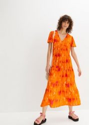 Sukienka midi z rękawami motylkowymi, falbanami i kieszeniami. Niebieskie sukienki damskie bonprix, bez wzorów, bez ramiączek. Za 119.99 zł.