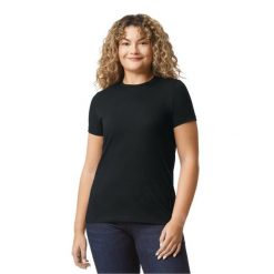 Koszulka Damska Softstyle CVC. Czarne bluzki damskie GILDAN, xl, bez wzorów, sportowe, bez kołnierzyka, bez ramiączek. Za 34.99 zł.
