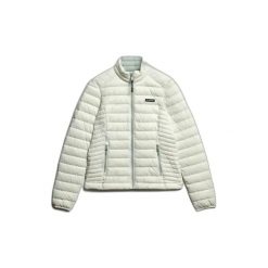 Damska kurtka puchowa Superdry. Białe kurtki damskie Superdry, bez wzorów, z puchu, bez kaptura. W wyprzedaży za 441.35 zł.