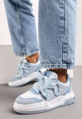 Niebiesko-Białe Sneakersy na Niskiej Platformie z Szerokimi Sznurówkami Gritte. Niebieskie obuwie sportowe damskie Born2be, bez zapięcia. Za 89.99 zł.
