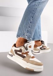Ciemnobeżowe Sneakersy Ozdobione Wstawkami i Perforacją z Imitacji Skóry Cressia. Brązowe obuwie sportowe damskie Renee, z jeansu, bez zapięcia. Za 89.99 zł.
