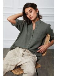 Fleur de Lin Lniana bluzka "Helly" w kolorze khaki rozmiar: S. Brązowe bluzki damskie Fleur de Lin, s, bez wzorów, ze lnu, bez kołnierzyka, bez ramiączek. Za 153.71 zł.