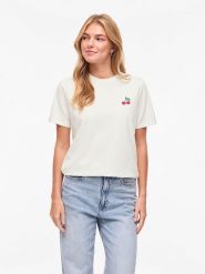 Vila Koszulka "Visybilla Cherry" w kolorze białym rozmiar: M. Białe bluzki damskie Vila, m, bez wzorów, z bawełny, bez kołnierzyka, bez ramiączek. Za 65.38 zł.