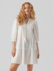 Vero Moda Sukienka letnia Pretty 10279712 Biały Regular Fit. Białe sukienki damskie Vero Moda, bez wzorów, z bawełny, bez ramiączek. Za 109.99 zł.