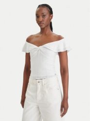 Guess Bluzka W6GP23 K3106 Biały Regular Fit. Białe bluzki damskie Guess, xs, z aplikacjami, z syntetyku, bez kołnierzyka, bez ramiączek. Za 329.99 zł.