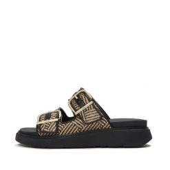Klapki na koturnie z klamrą damskie FitFlop Gen-FF. Czarne klapki damskie FIT FLOP, bez wzorów, ze splotem, bez obcasa, na koturnie, bez zapięcia. Za 678.50 zł.