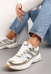Złote Buty Sportowe Ozdobione Siateczką i Metalicznymi Wstawkami Lawinle. Żółte obuwie sportowe casual damskie Renee. Za 109.99 zł.