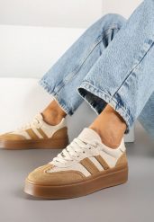 Beżowe Sneakersy Tenisówki na Kauczukowej Podeszwie Ardisora. Brązowe obuwie sportowe damskie Renee, z aplikacjami, z kauczuku, bez zapięcia. Za 89.99 zł.